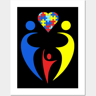 Autism Awarness Family Trio Heart Puzzle Posters and Art